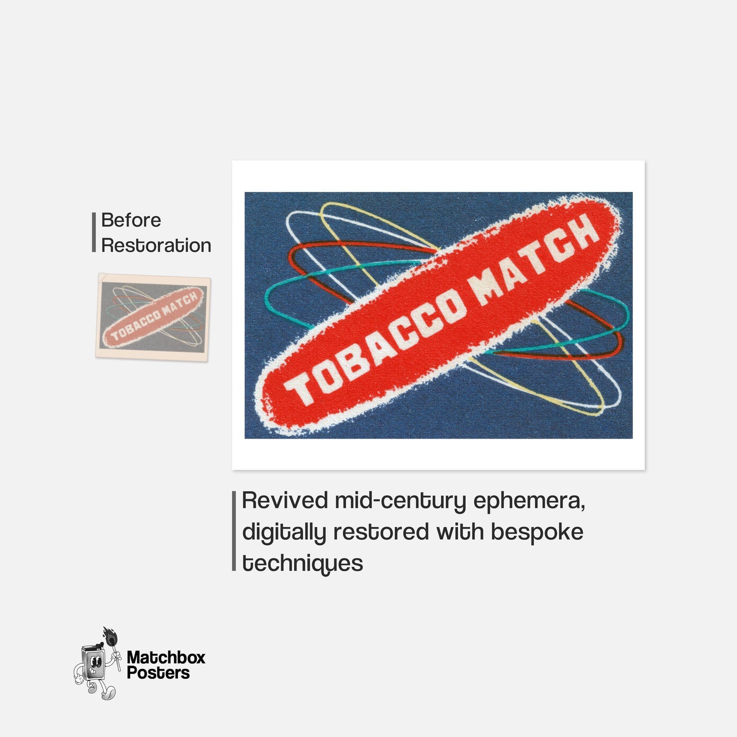 Atomic Tobacco Match - vintage matchbox label print - framed wall art preview
