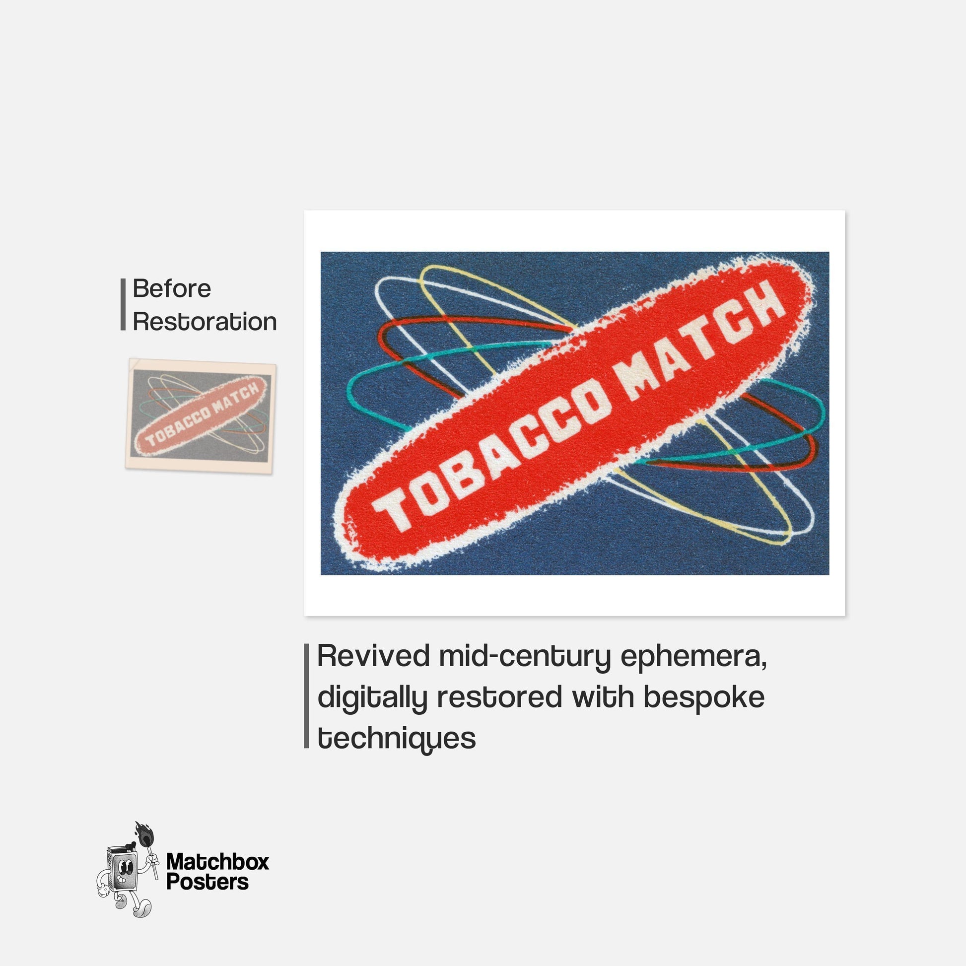 Atomic Tobacco Match - vintage matchbox label print - framed wall art preview