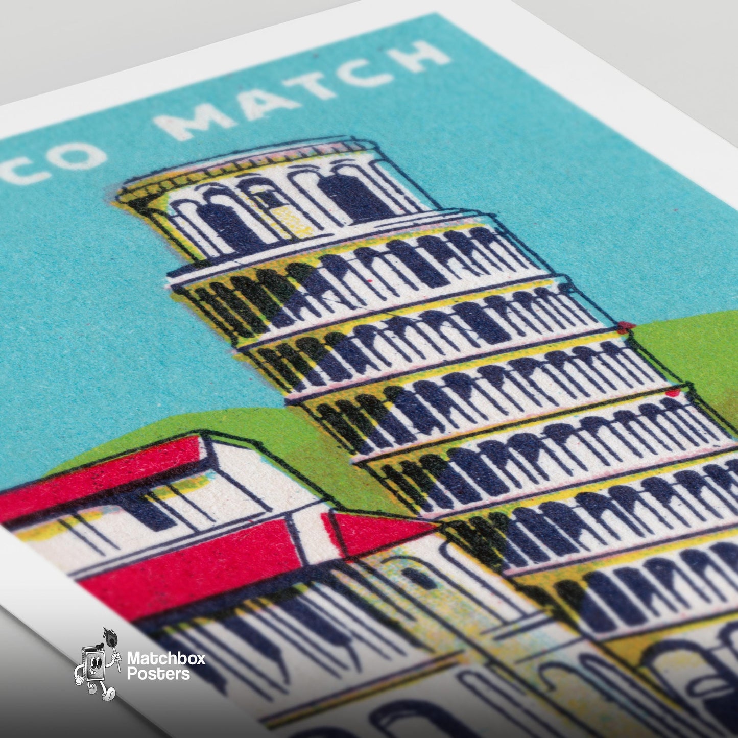 Leaning Tower of Pisa - vintage matchbox label print - close-up detail