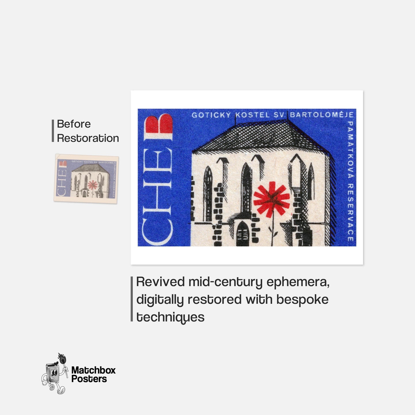 Red Flower House - vintage matchbox label print - framed wall art preview