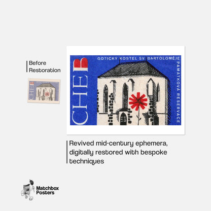 Red Flower House - vintage matchbox label print - framed wall art preview