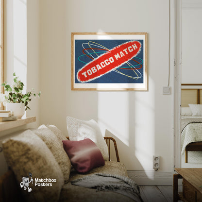 Atomic Tobacco Match - vintage matchbox label print - living room mockup
