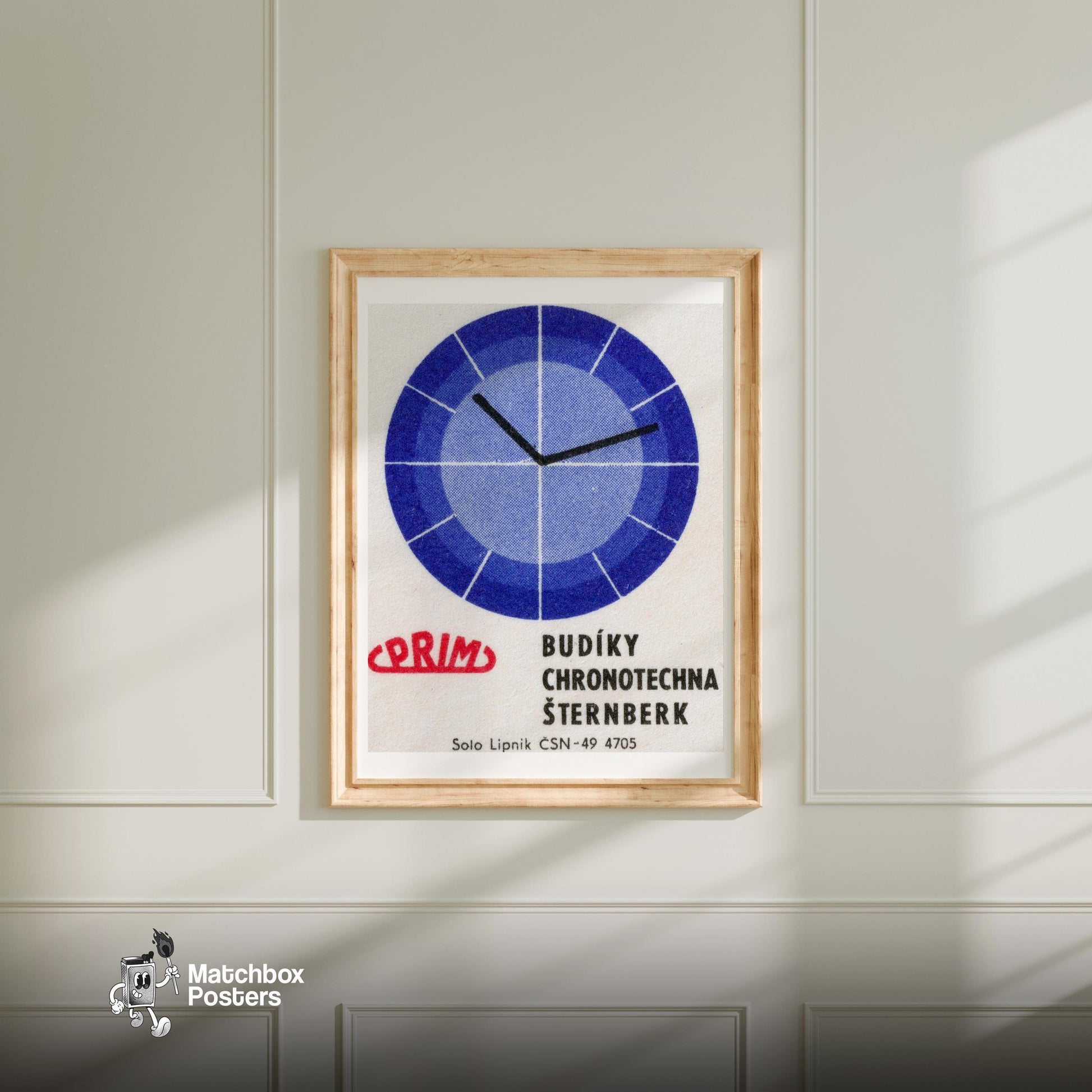 Alarm Clock - vintage matchbox label print - bedroom mockup