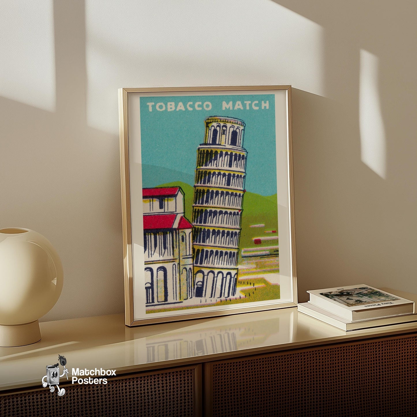 Leaning Tower of Pisa - vintage matchbox label print - size comparison
