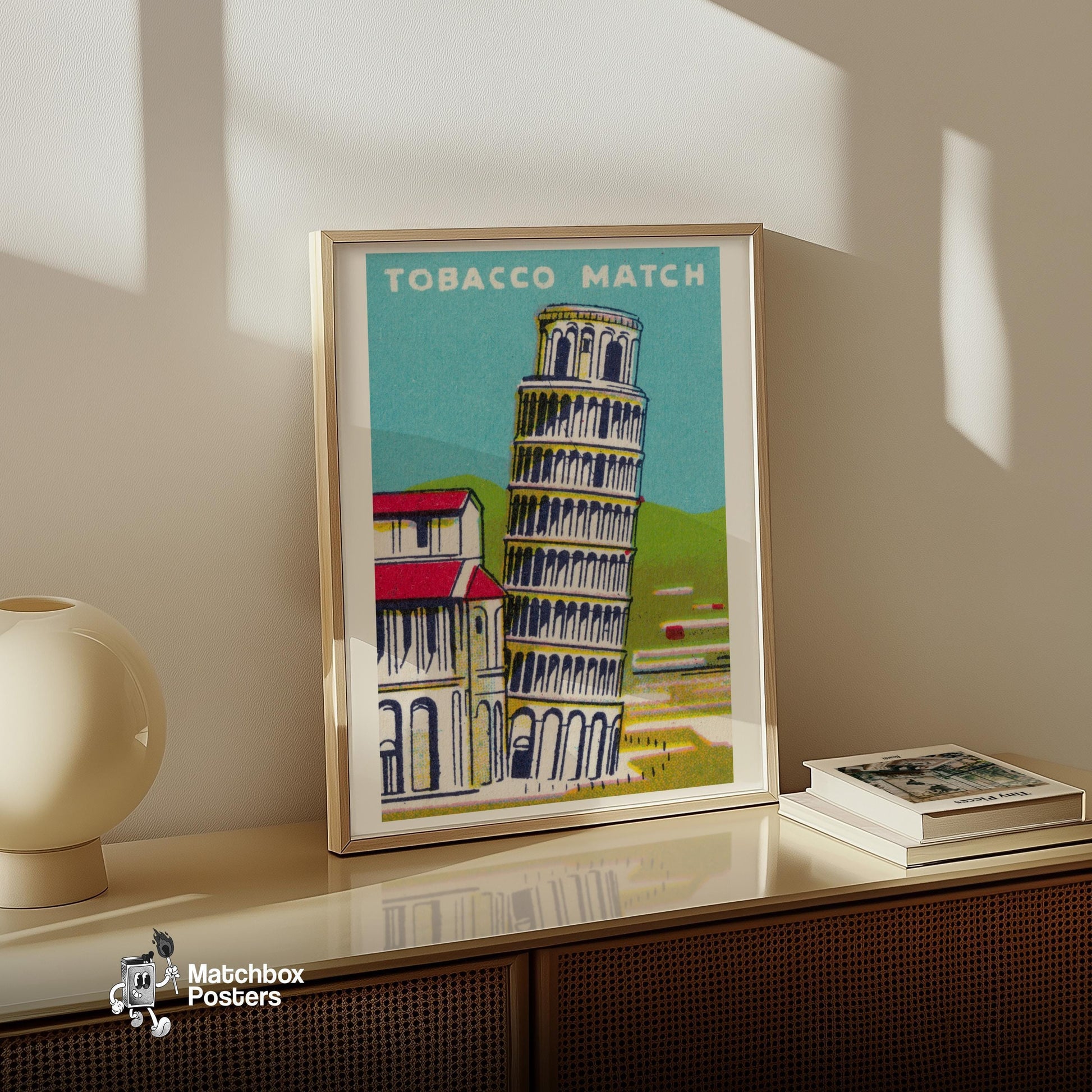 Leaning Tower of Pisa - vintage matchbox label print - size comparison
