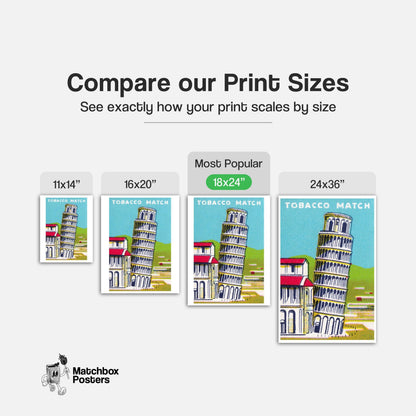 Leaning Tower of Pisa - vintage matchbox label print - gallery wall preview