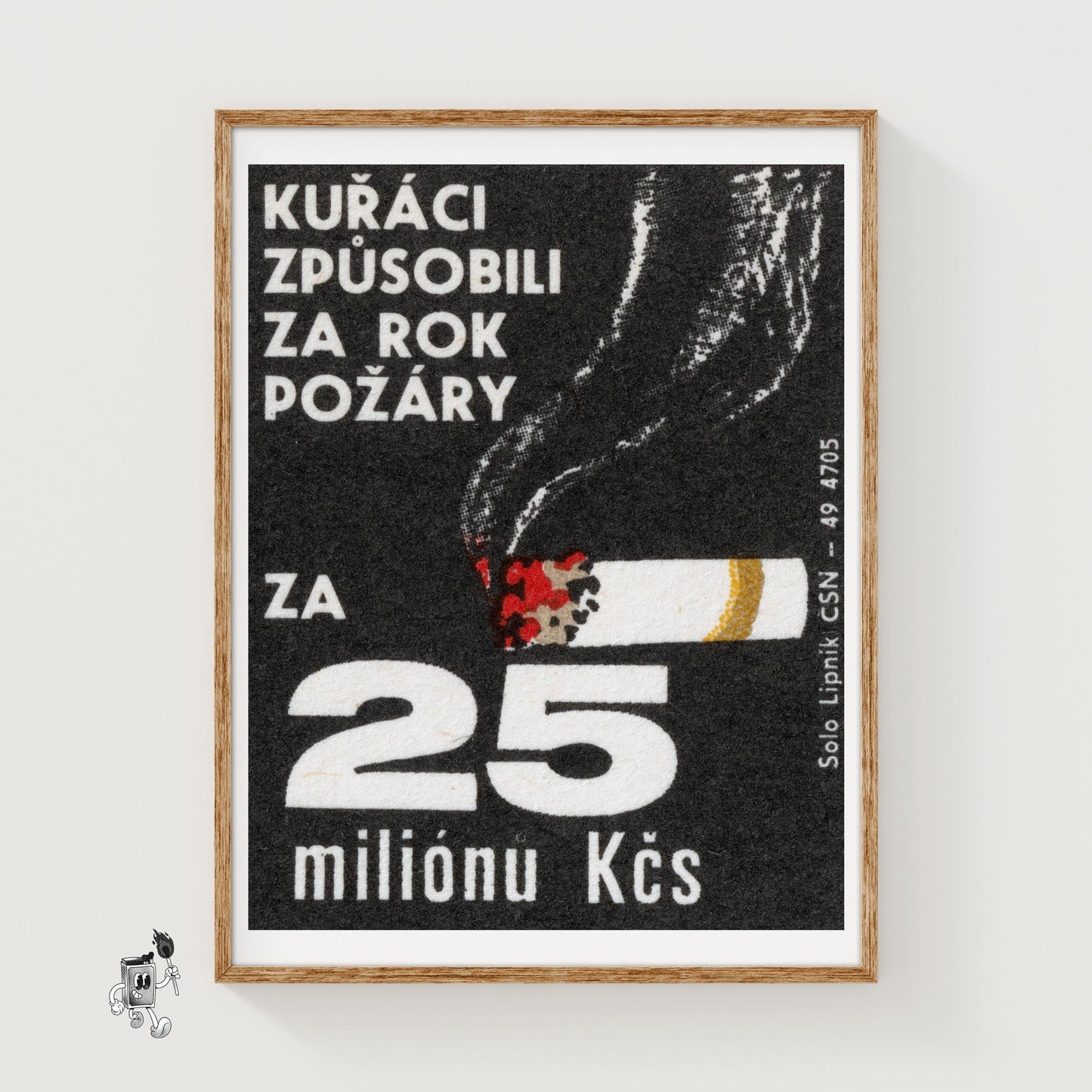 Cost of Fires From Cigarettes - vintage matchbox label print