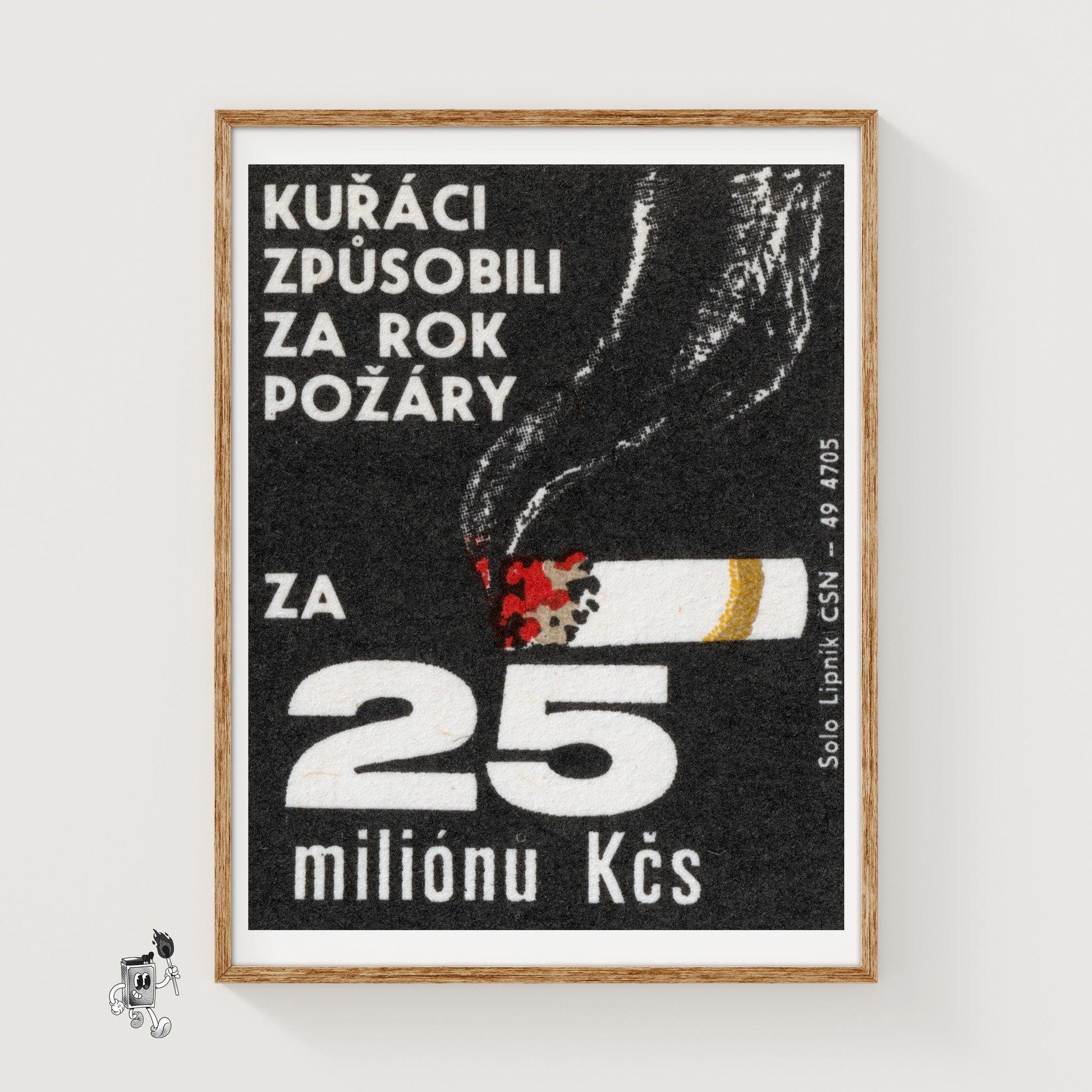 Cost of Fires From Cigarettes - vintage matchbox label print