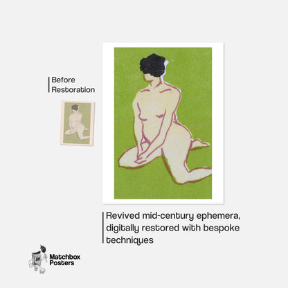 Kneeling Woman - vintage matchbox label print - framed wall art preview