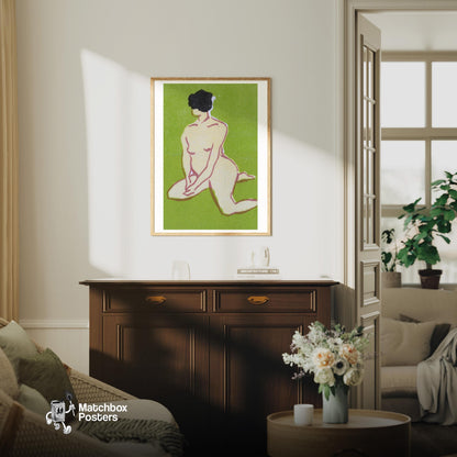 Kneeling Woman - vintage matchbox label print - living room mockup