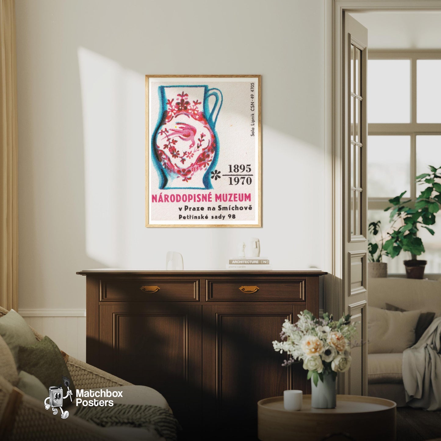 Decorative Vase - vintage matchbox label print - living room mockup