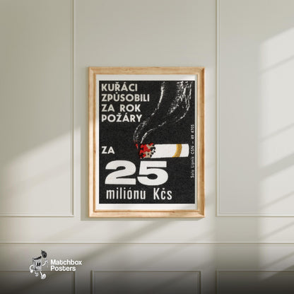 Cost of Fires From Cigarettes - vintage matchbox label print - bedroom mockup