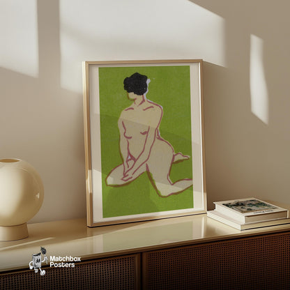 Kneeling Woman - vintage matchbox label print - size comparison