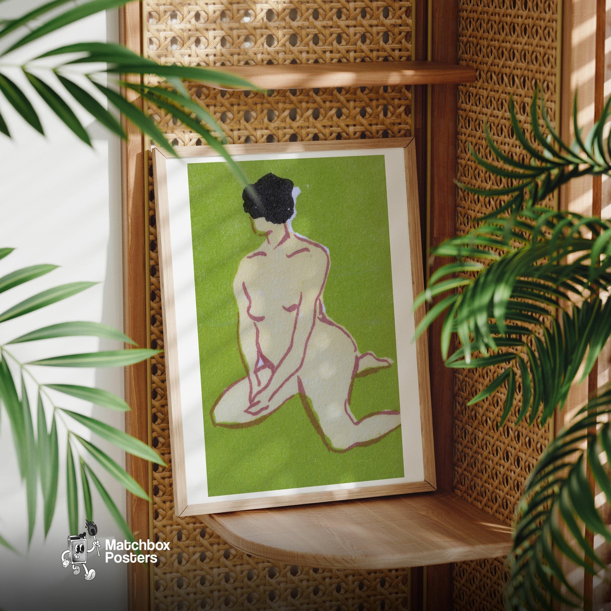 Kneeling Woman - vintage matchbox label print - office wall