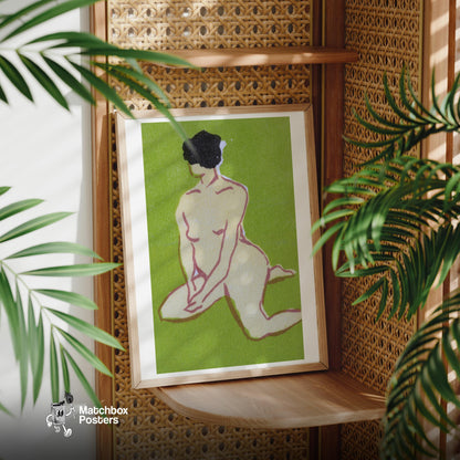 Kneeling Woman - vintage matchbox label print - office wall