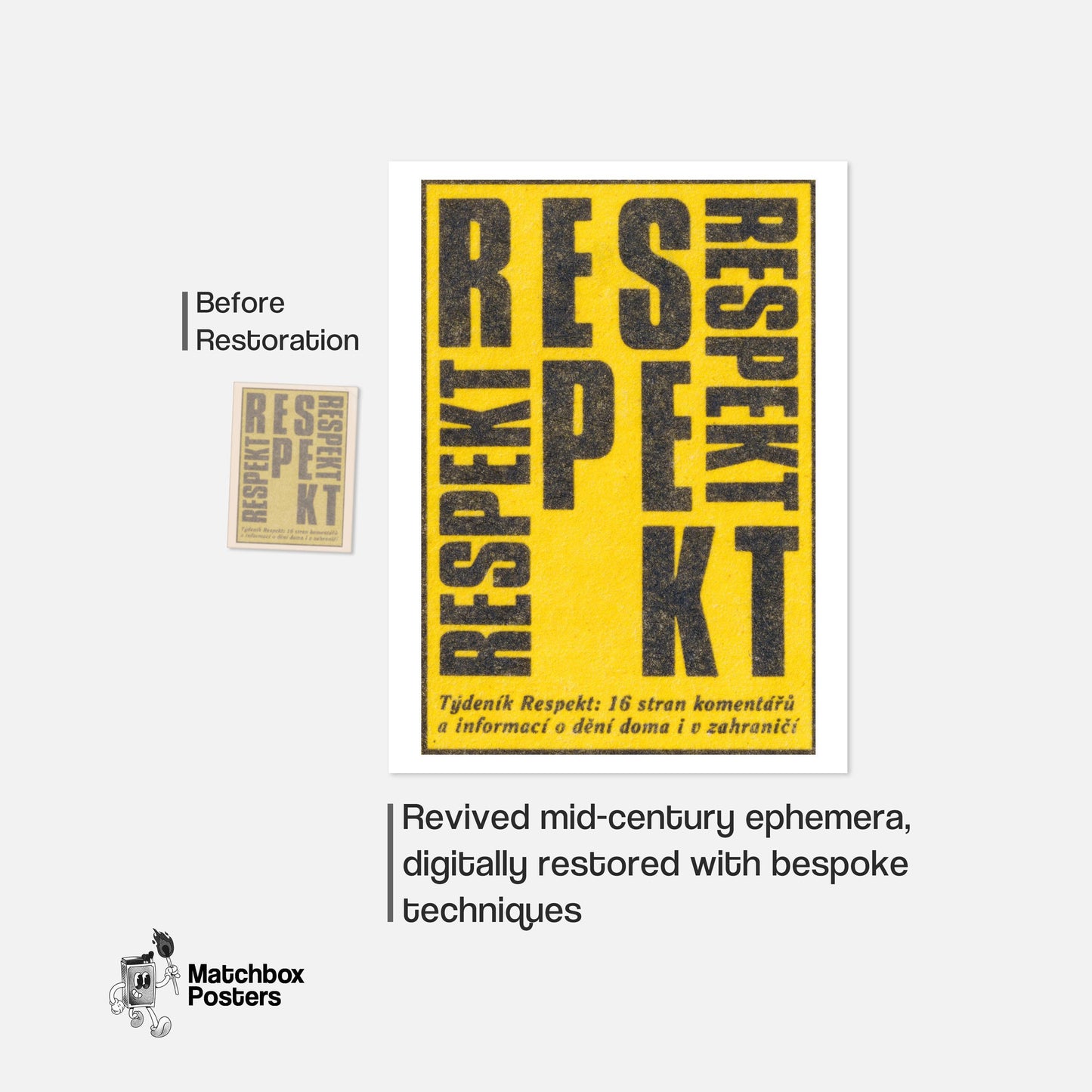Respekt: Vintage Czech Matchbox Label - vintage matchbox label print - framed wall art preview
