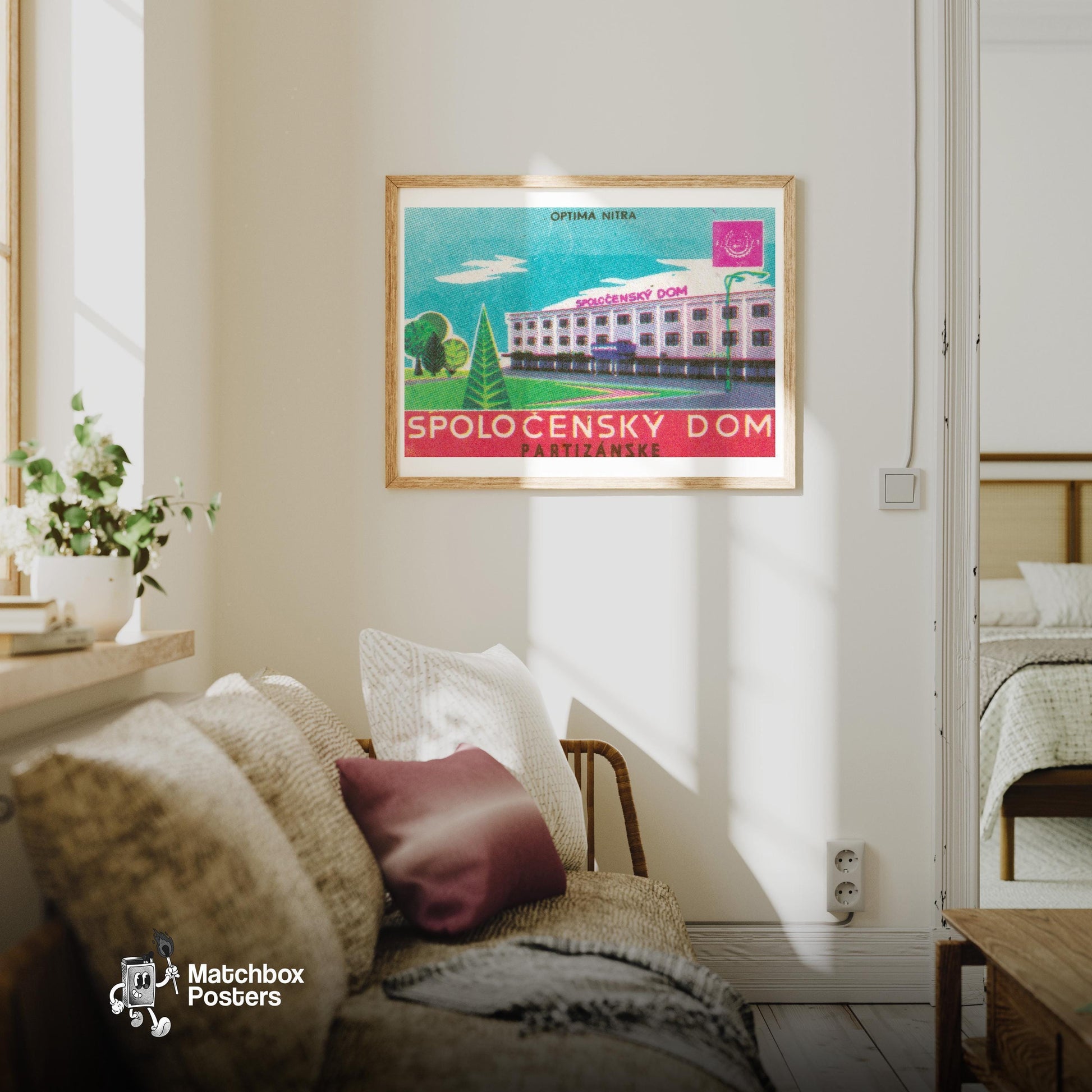 Community House - vintage matchbox label print - living room mockup