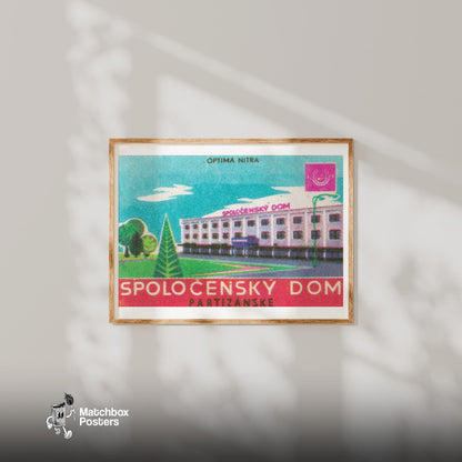 Community House - vintage matchbox label print - bedroom mockup
