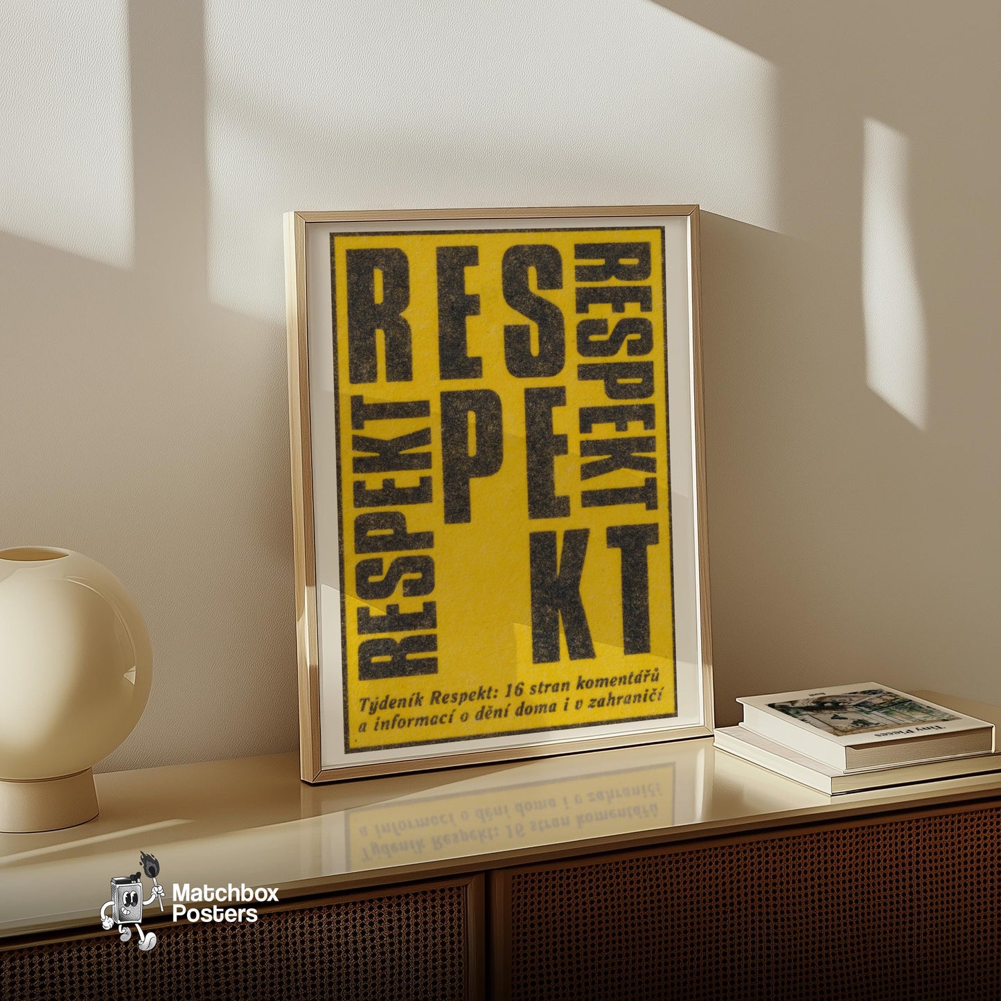 Respekt: Vintage Czech Matchbox Label - vintage matchbox label print - size comparison