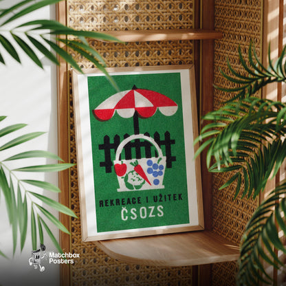 Picnic Basket - vintage matchbox label print - office wall