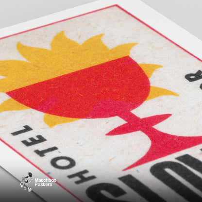 Red Sun Goblet Hotel - vintage matchbox label print - close-up detail