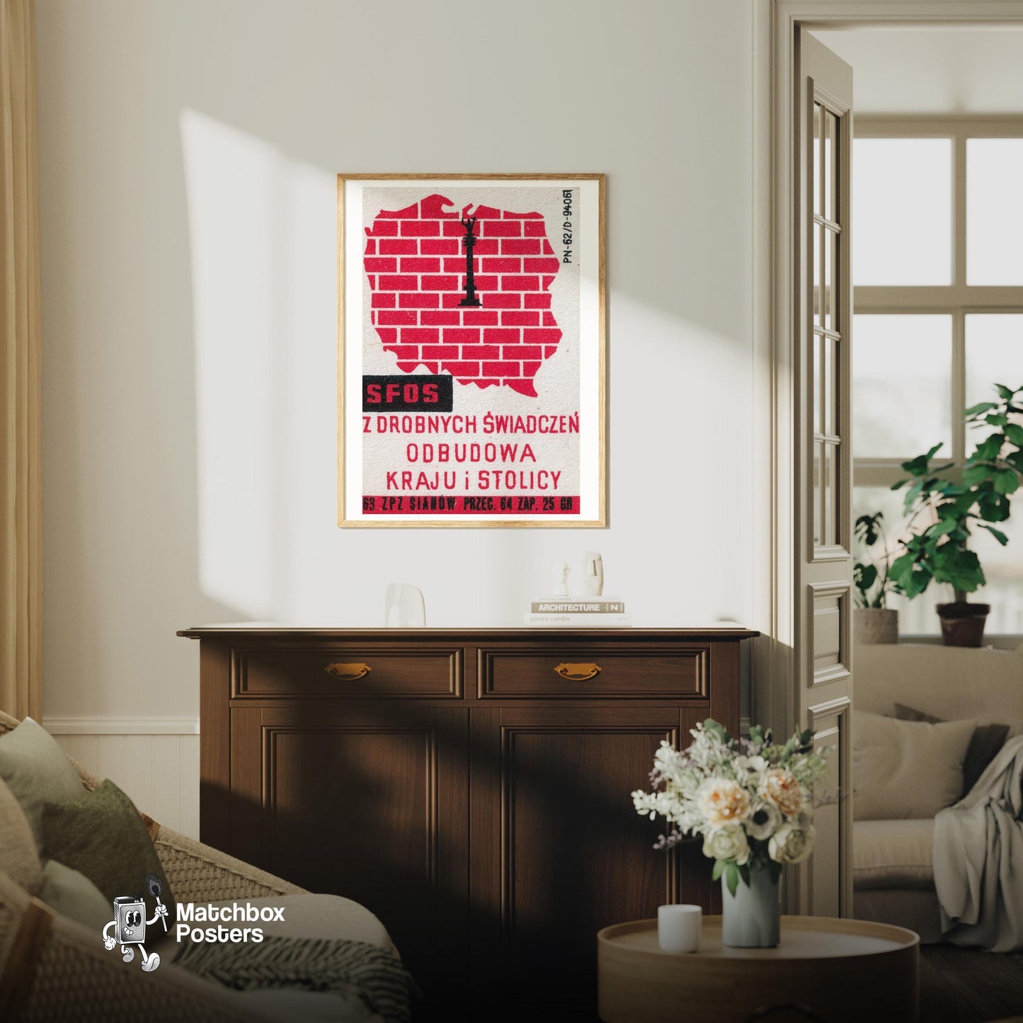 Rebuild The Country - vintage matchbox label print - living room mockup