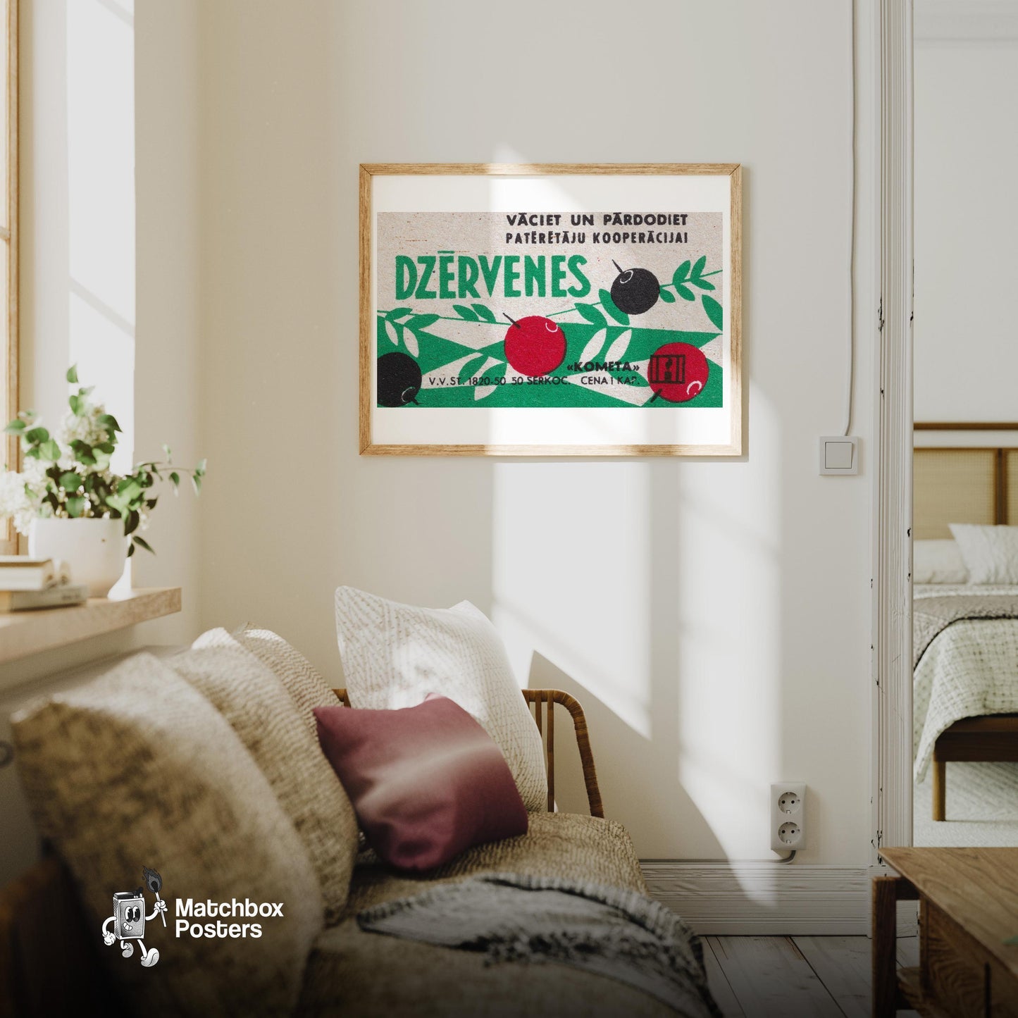 Cranberries - vintage matchbox label print - living room mockup