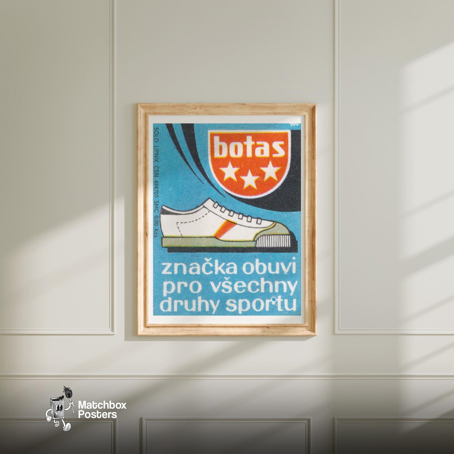 Shoes for All Sports - vintage matchbox label print - bedroom mockup