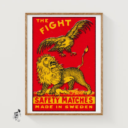The Fight - vintage matchbox label print