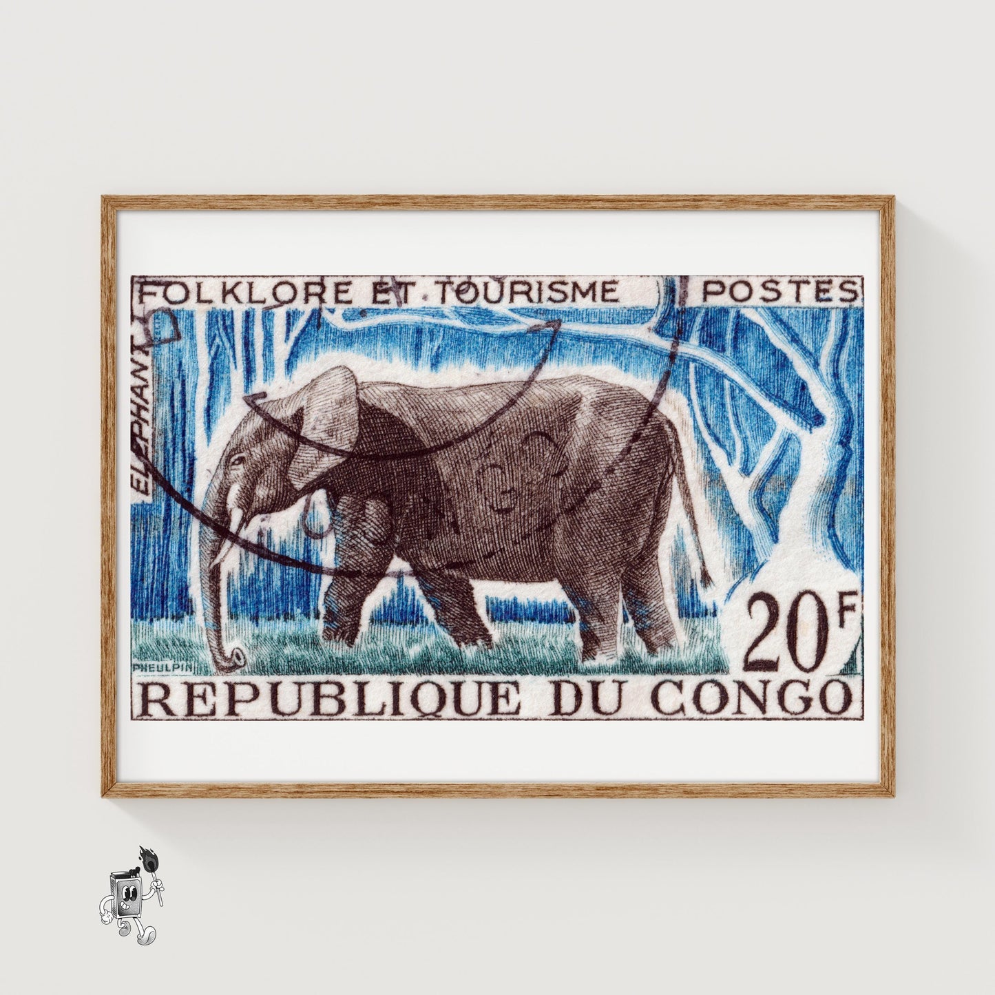 Bull Elephant - vintage matchbox label print