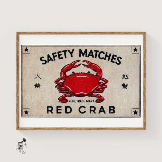 Red Crab - vintage matchbox label print