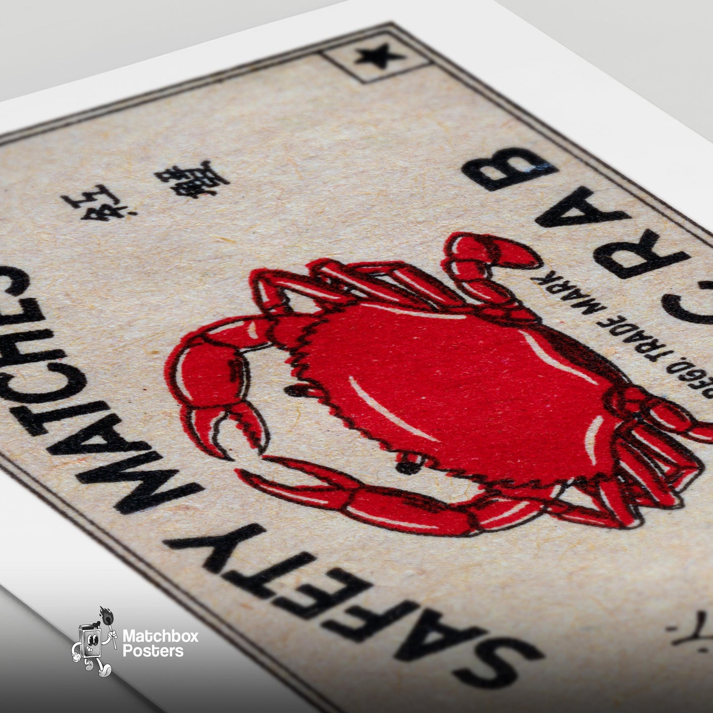 Red Crab - vintage matchbox label print - close-up detail