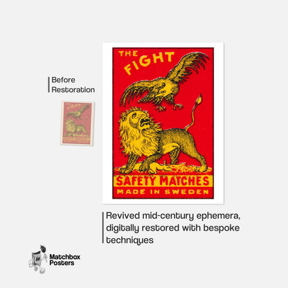 The Fight - vintage matchbox label print - framed wall art preview