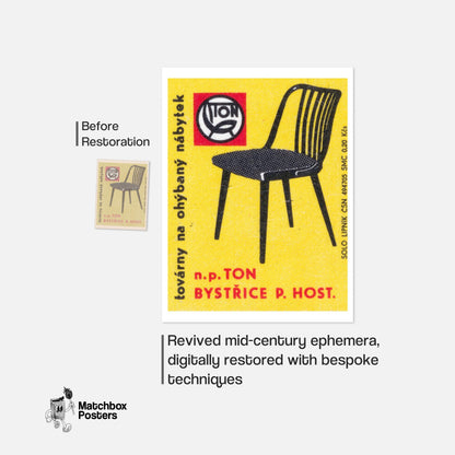 BLack Chair - vintage matchbox label print - framed wall art preview