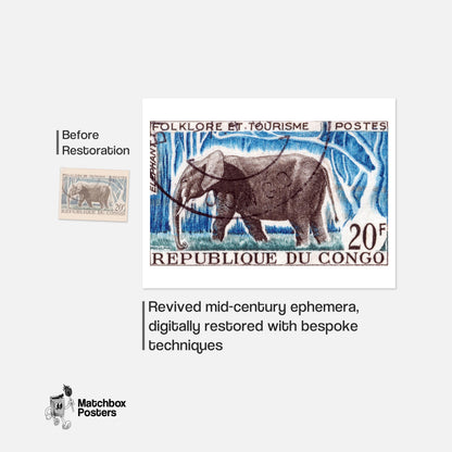 Bull Elephant - vintage matchbox label print - framed wall art preview