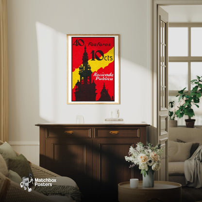 Bell Tower - vintage matchbox label print - living room mockup