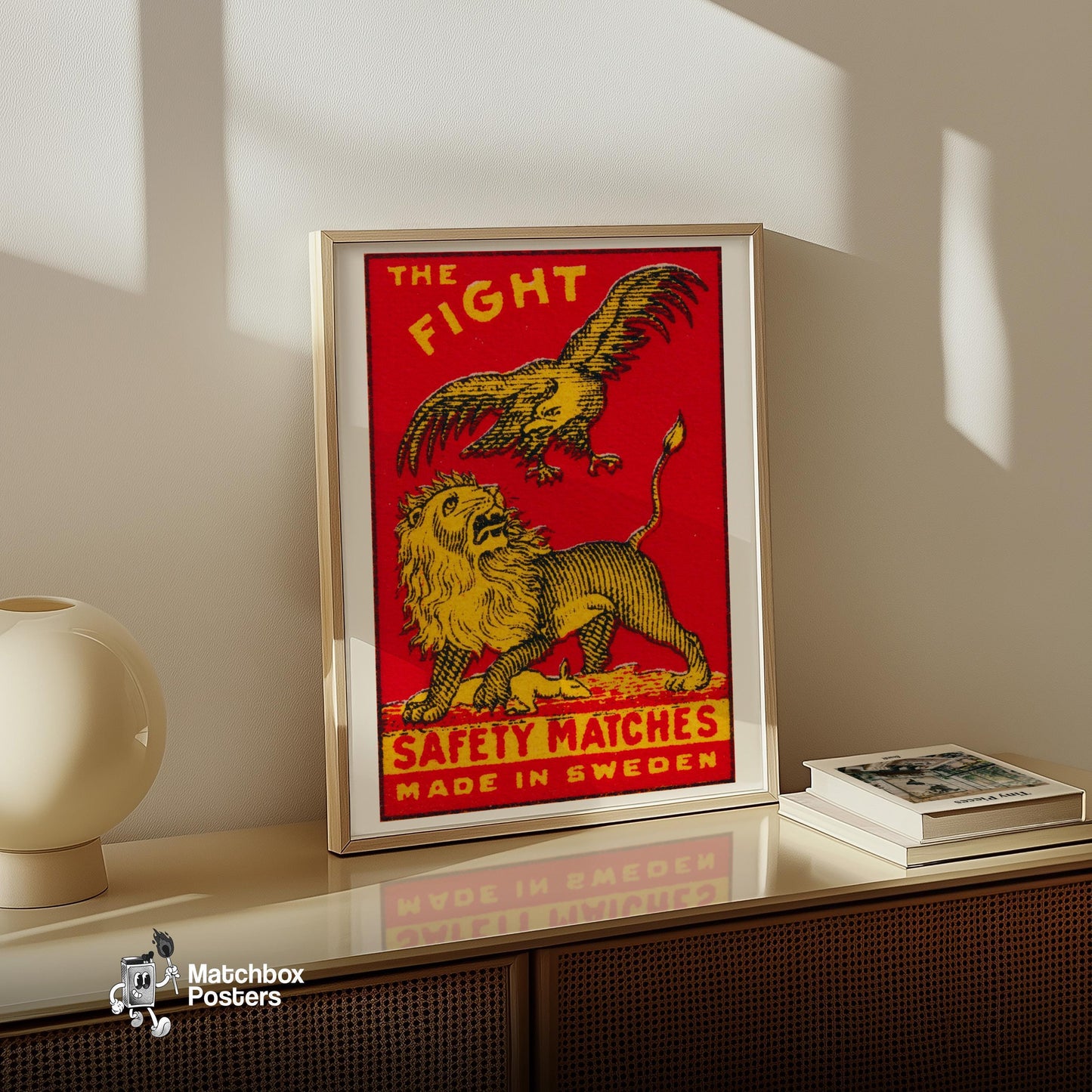 The Fight - vintage matchbox label print - size comparison