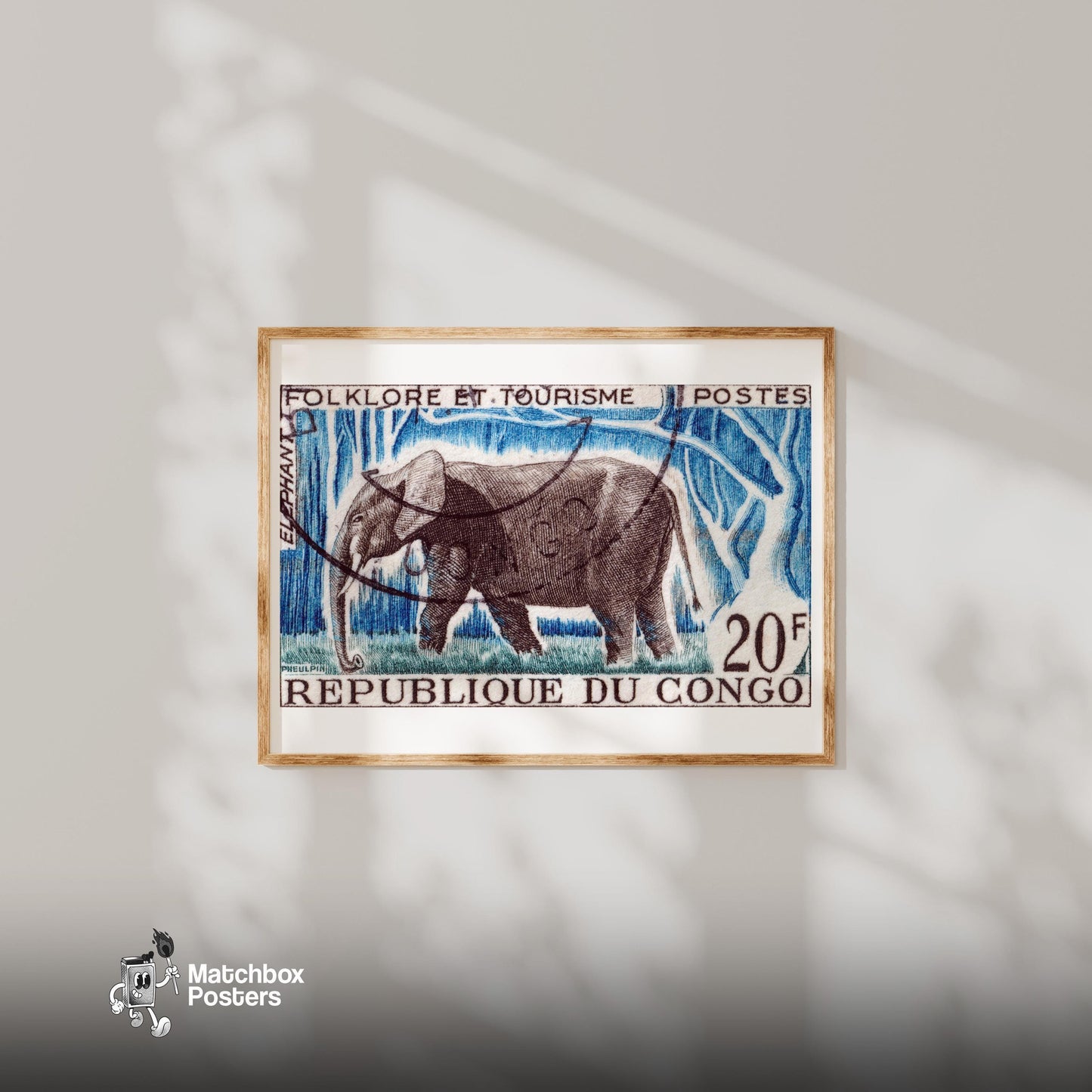 Bull Elephant - vintage matchbox label print - bedroom mockup