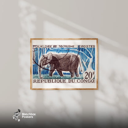 Bull Elephant - vintage matchbox label print - bedroom mockup