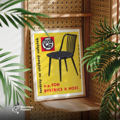 BLack Chair - vintage matchbox label print - office wall