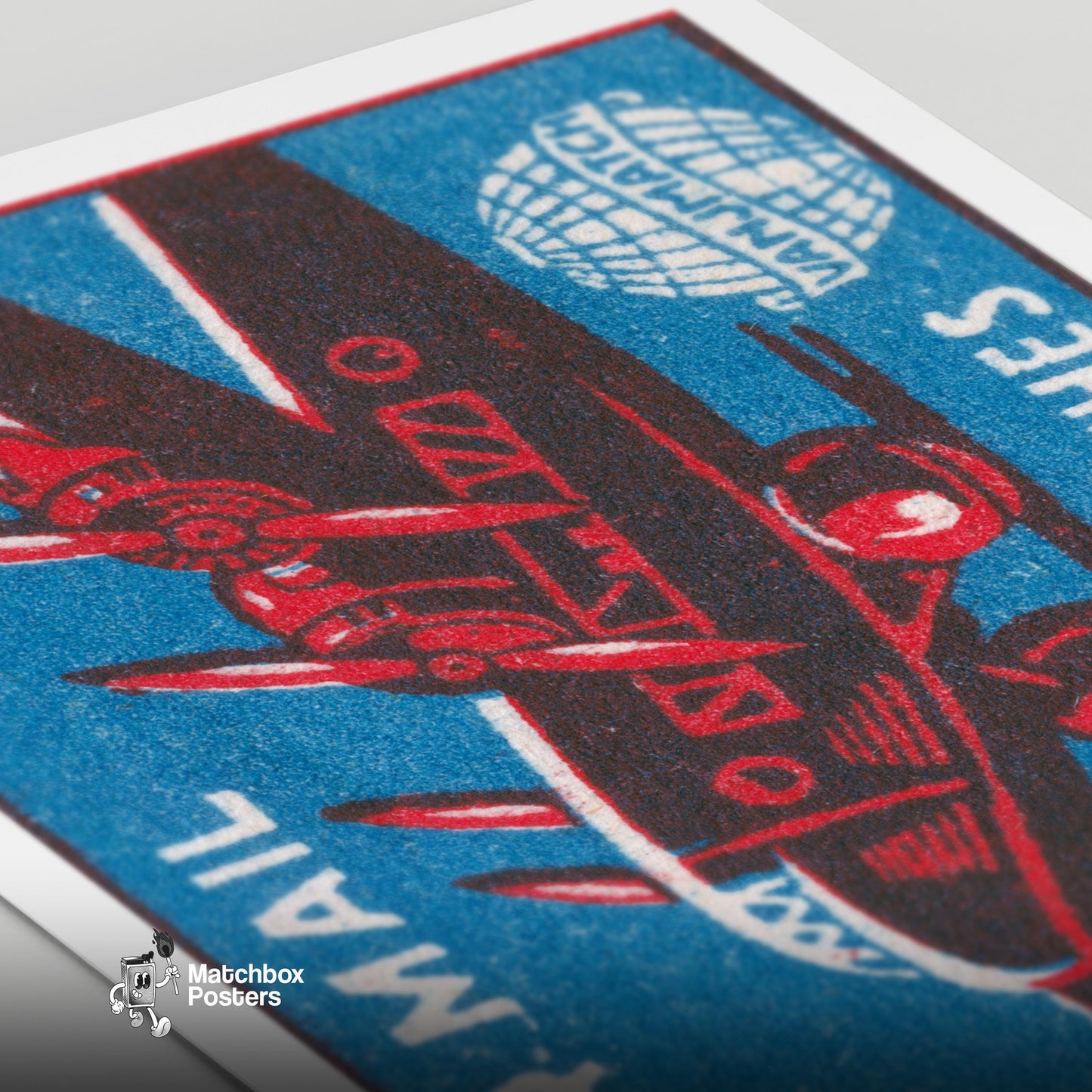 Red Airplane - vintage matchbox label print - close-up detail