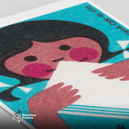 Child with Cloth - vintage matchbox label print - close-up detail