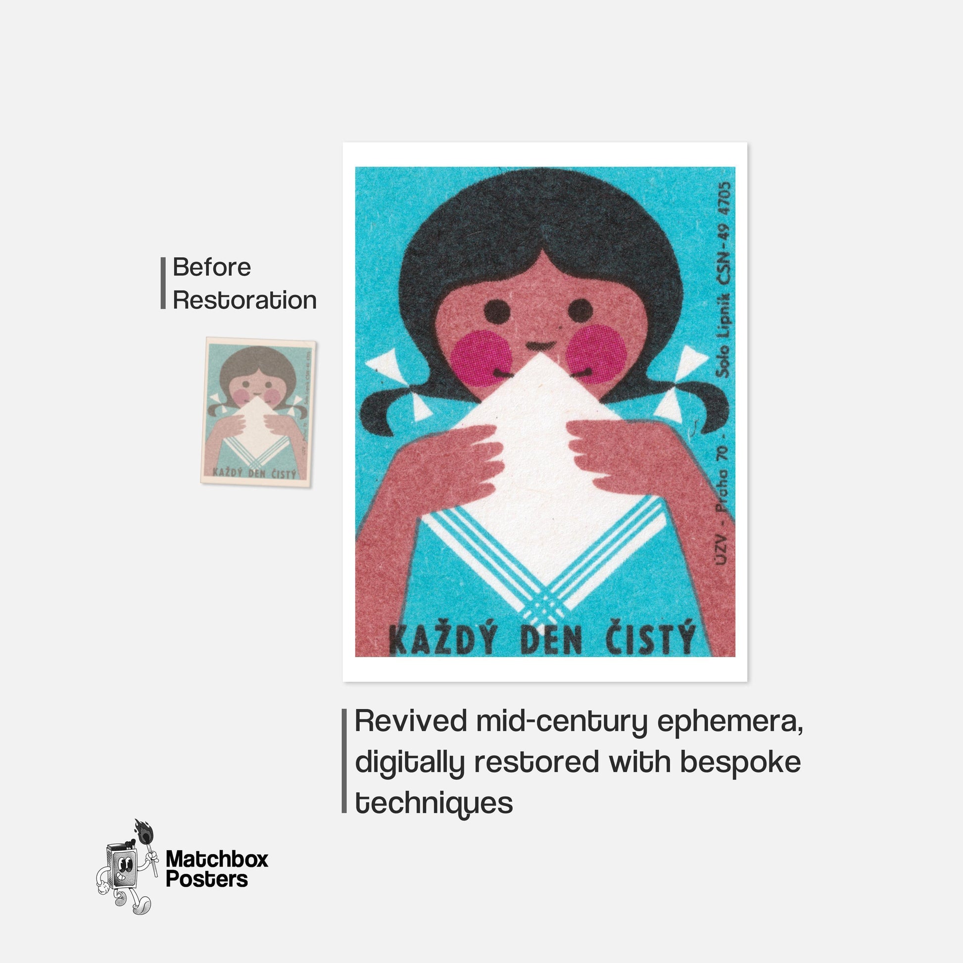 Child with Cloth - vintage matchbox label print - framed wall art preview