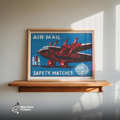 Red Airplane - vintage matchbox label print - size comparison