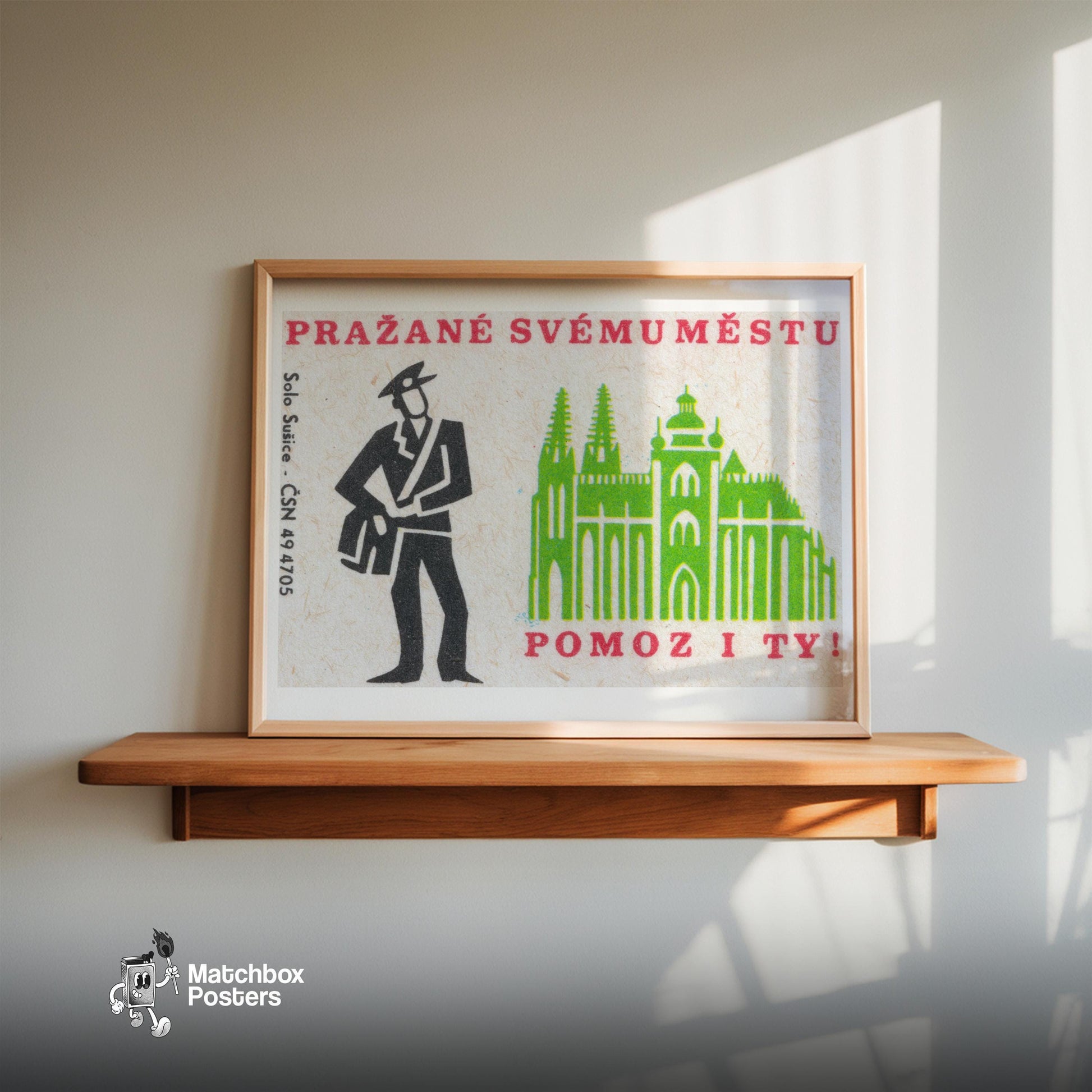 Prague Postman - vintage matchbox label print - size comparison