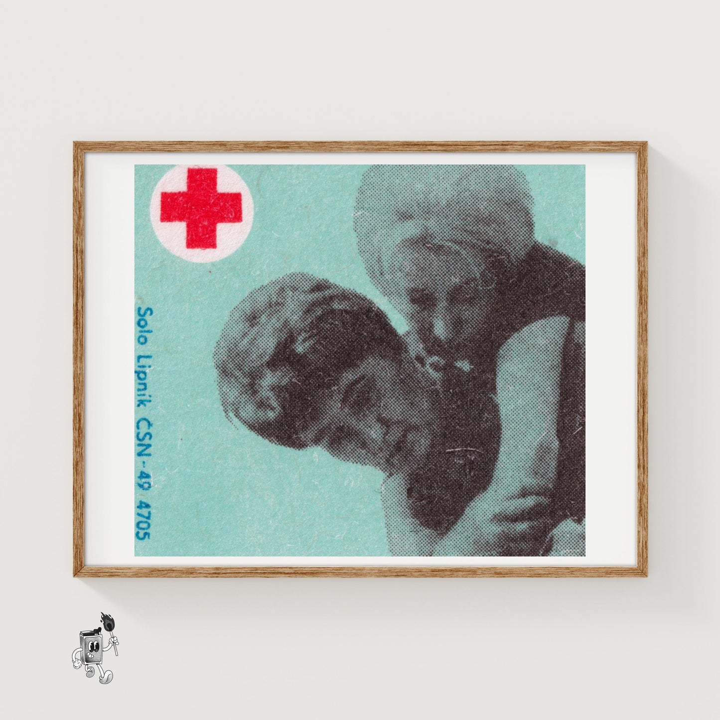 Woman Helping Person - vintage matchbox label print