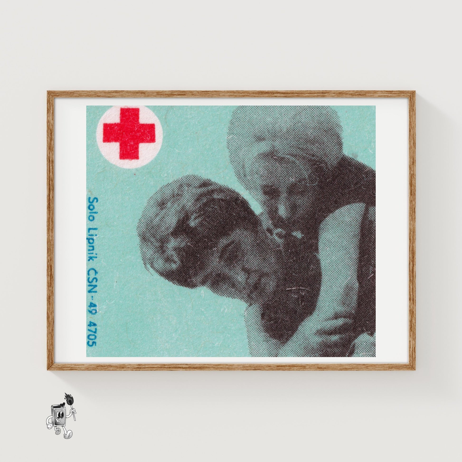 Woman Helping Person - vintage matchbox label print