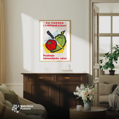 Don't Use Rusting Utensils - vintage matchbox label print - living room mockup