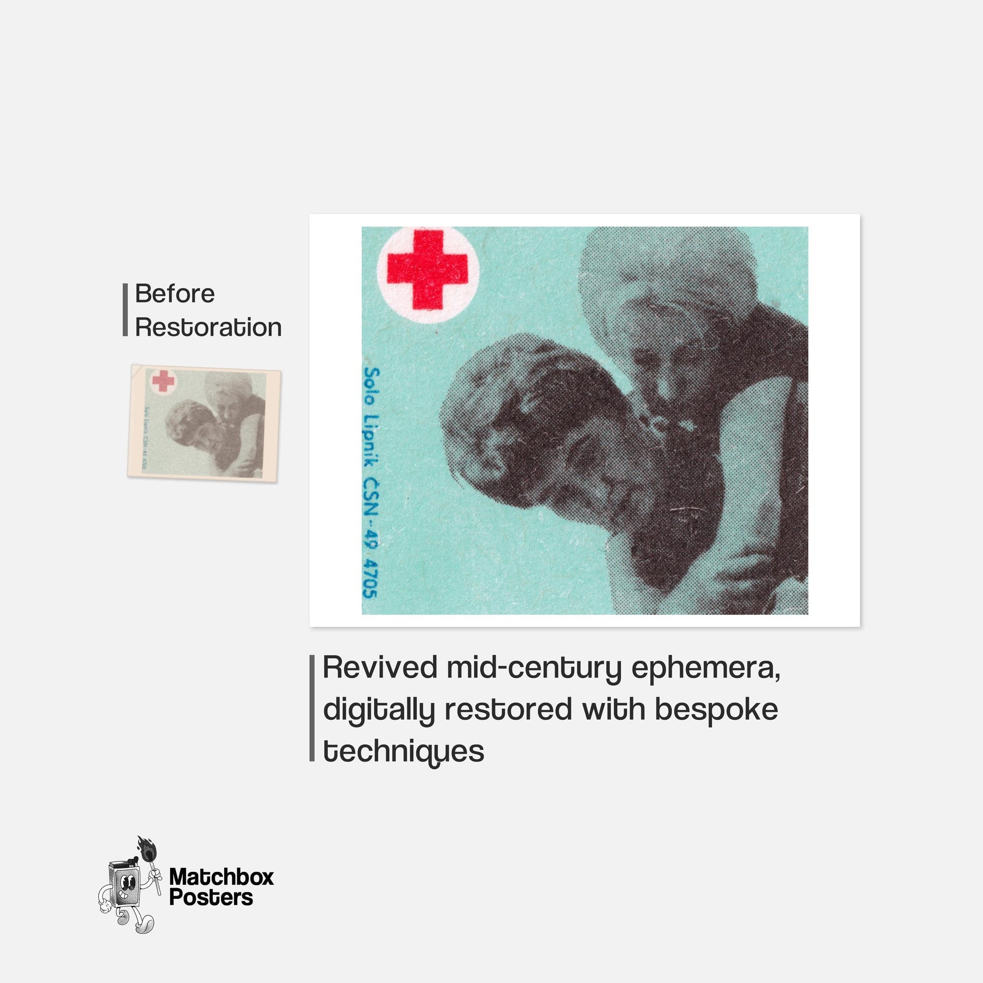 Woman Helping Person - vintage matchbox label print - framed wall art preview