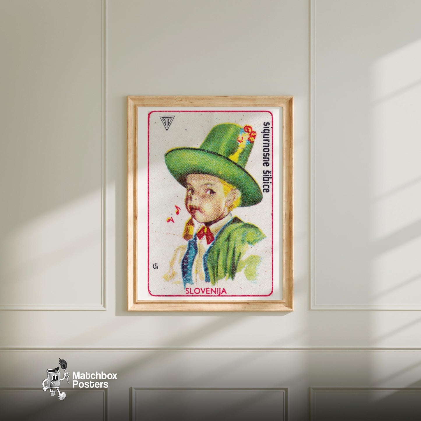 Slovenian Boy - vintage matchbox label print - bedroom mockup